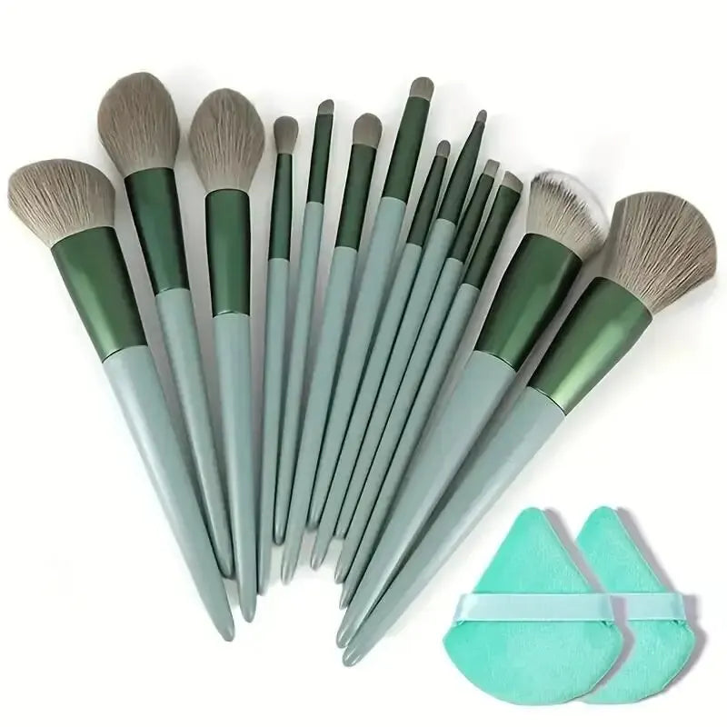 Juego de brochas de maquillaje suaves profesionales LuxuryGlow: 13, 14, 15 y 16 piezas para base, sombras de ojos, polvos y kabuki.