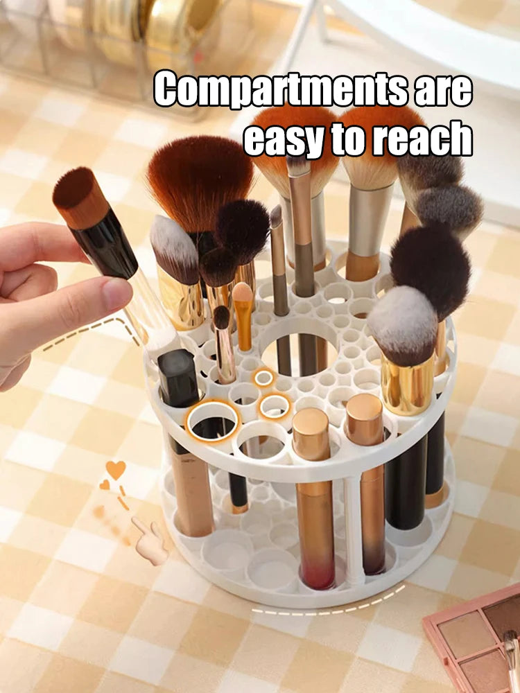 Organizador de brochas de maquillaje LuxuryGlow de 45 compartimentos: desmontable, lavable y compacto para brochas y bolígrafos.