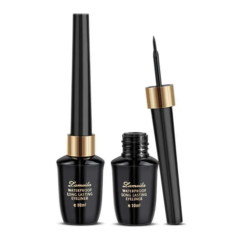Delineador de ojos en gel negro a prueba de agua LuxuryGlow: ultrafino, duradero y de secado rápido.