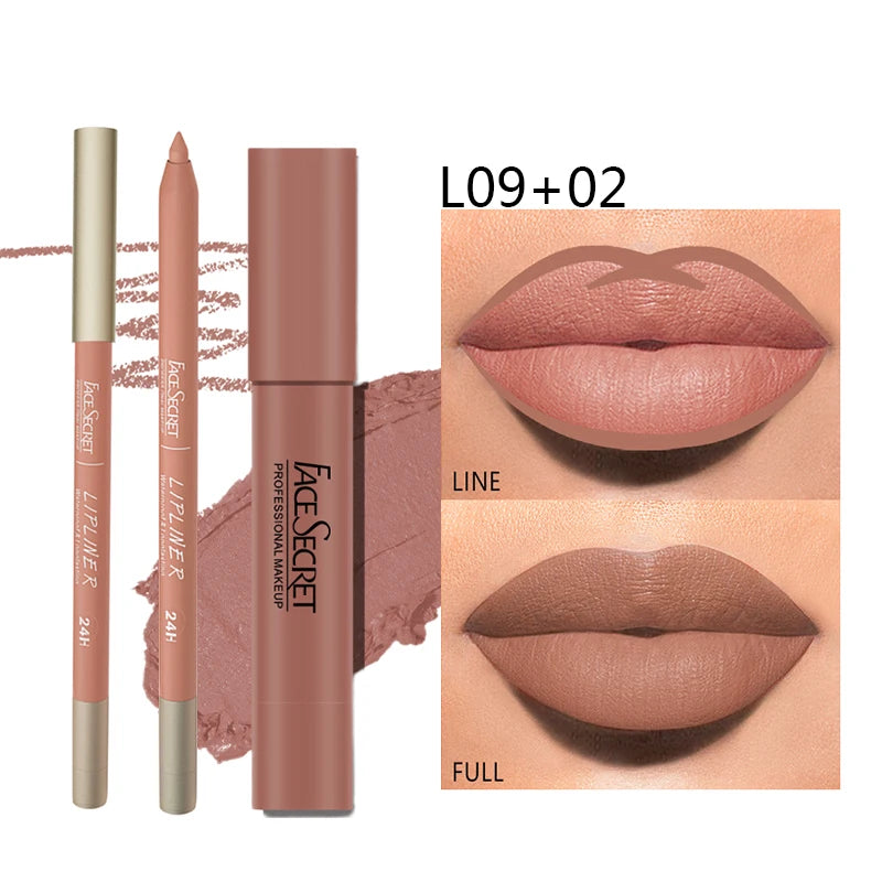 Set de lápiz labial y delineador mate FACESECRET: maquillaje de labios resistente al agua y de larga duración