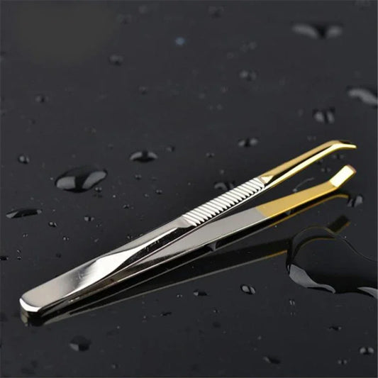 LuxuryGlow Stainless Steel Eyebrow Tweezer – Slant Tip Hair Removal Tool