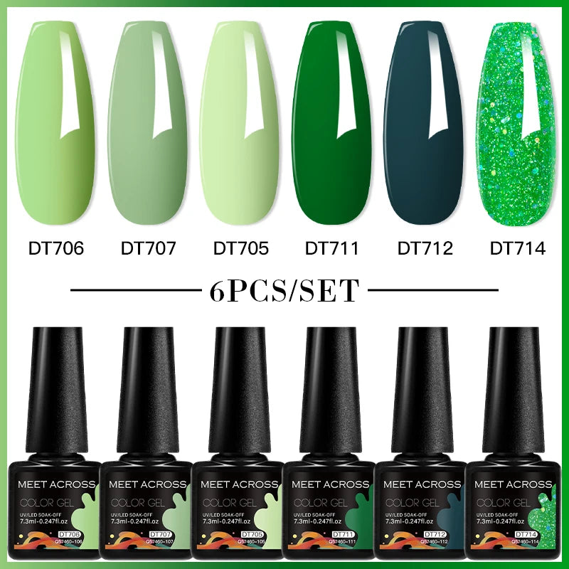 MEET ACROSS 6PC UV LED Gel Nail Polish Set – Soak Off Semi-Permanent Manicure Kit (7ml Each) C75