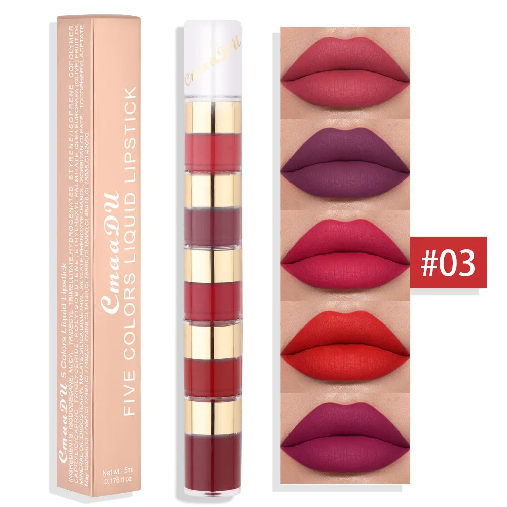 Set de brillo labial mate de larga duración Cmaadu de 5 colores: resistente al agua y a las manchas