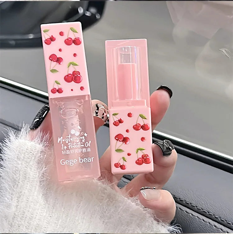 Gege Bear Cherry Lip Balm & Lip Oil Duo – Deep Hydration & Winter Care by Gege Bear