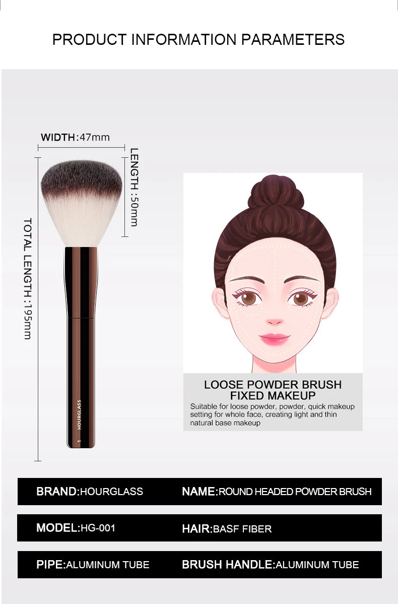 فرشاة مكياج البودرة رقم 1 من ماركة Hourglass - رأس دائري ناعم بمقبض معدني