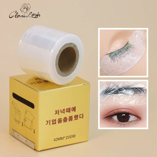 GLAMLASH 200M Clear Plastic Wrap for Eyelash Extensions – Professional Preservative Film for Lash Removal & Permanent Makeup
