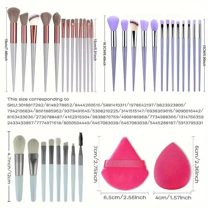 Juego de brochas de maquillaje suaves profesionales LuxuryGlow: 13, 14, 15 y 16 piezas para base, sombras de ojos, polvos y kabuki.