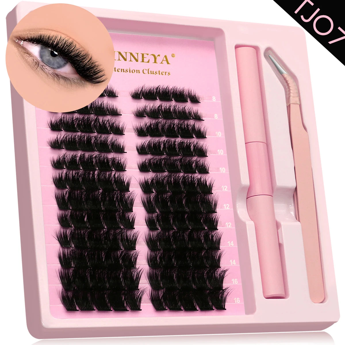 GROINNEYA DIY Lash Extension Kit – Natural Look Clusters with Bond & Seal, Tweezers Included