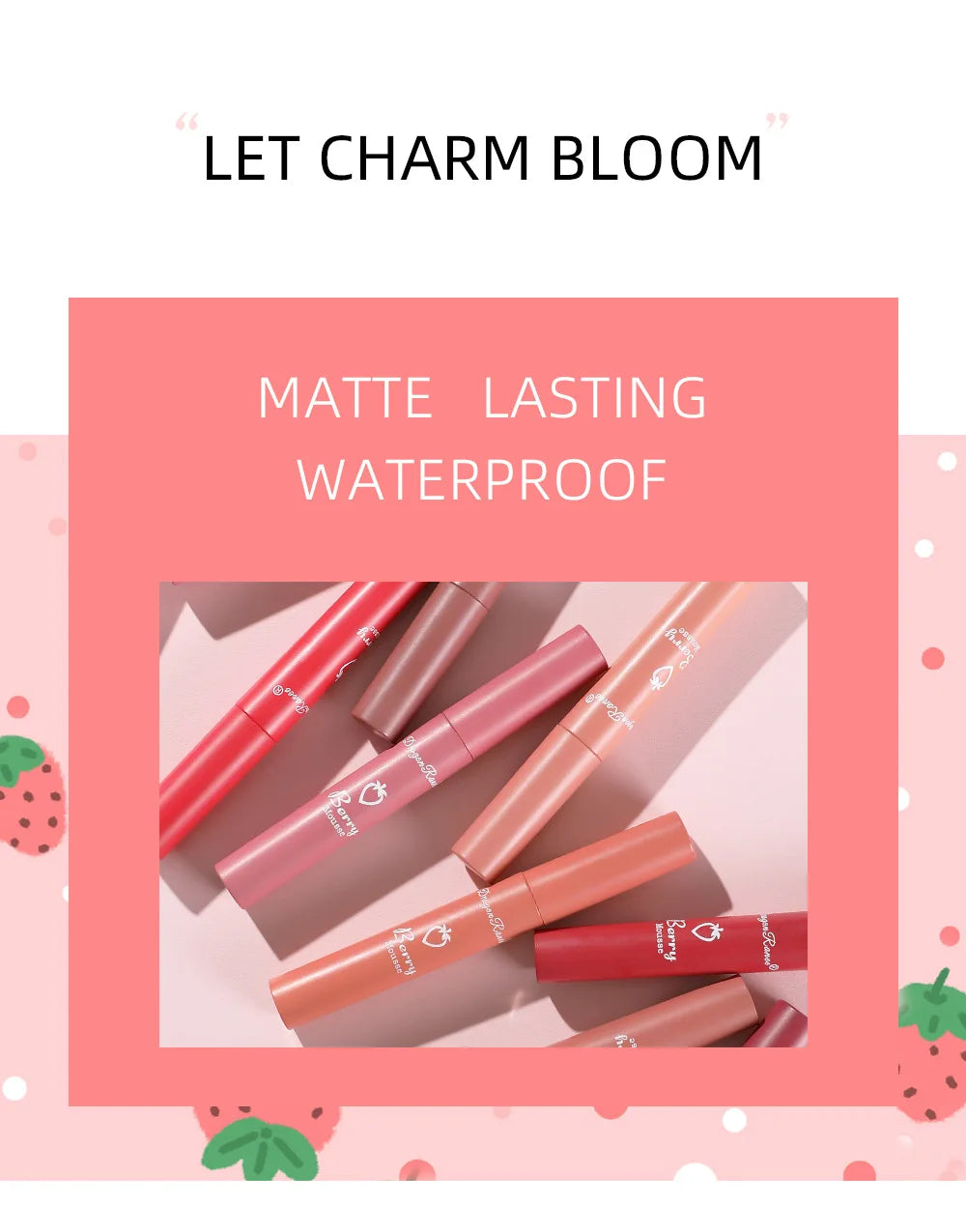 Dragon Ranee - Set de 3 brillos labiales mate de fresa aterciopelados: resistentes al agua y de larga duración