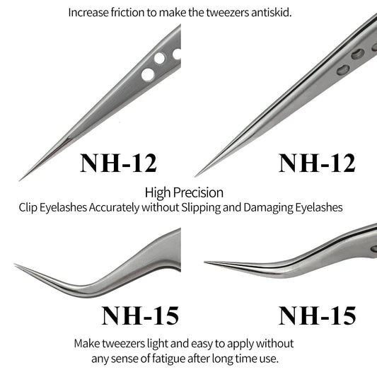 NAGARAKU Eyelash Tweezers Set — Precision Stainless Steel Lash Tools (2pcs)