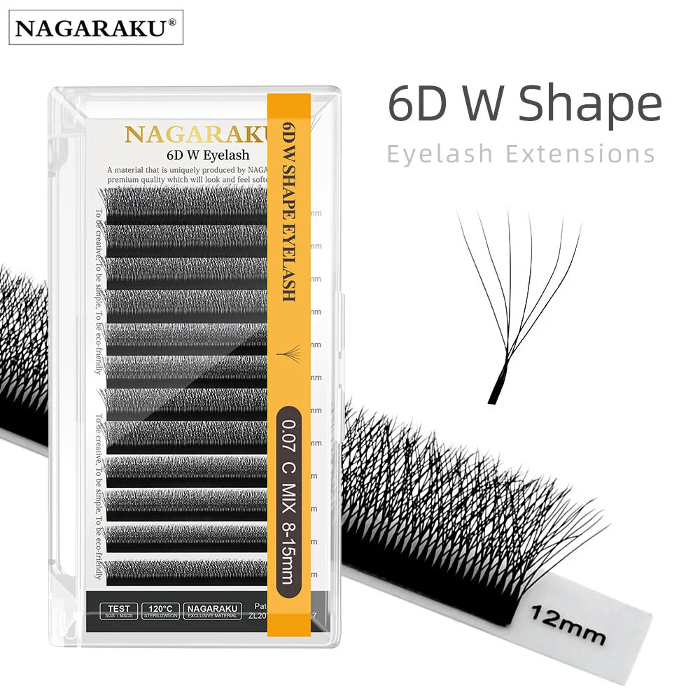 رموش NAGARAKU W على شكل مروحة ثلاثية الأبعاد إلى ثمانية الأبعاد جاهزة - رموش كثيفة ناعمة وطبيعية وخفيفة الوزن C90