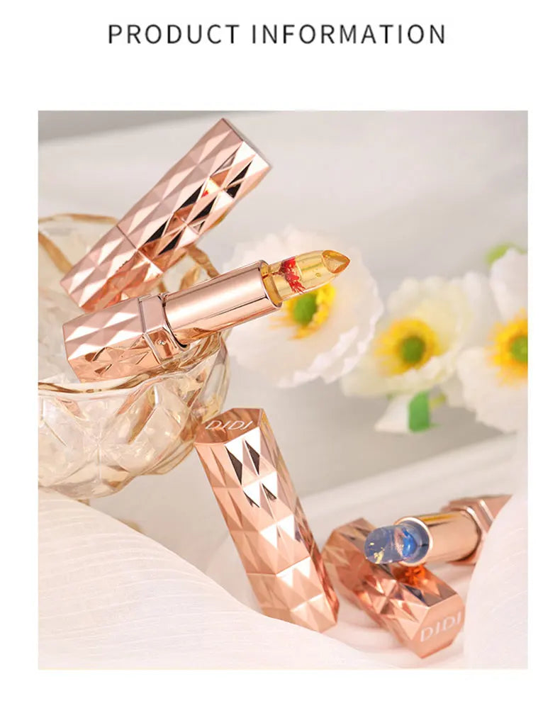 Lápiz labial en gel LuxuryGlow que cambia de color: duradero, hidratante y sensible a la temperatura.