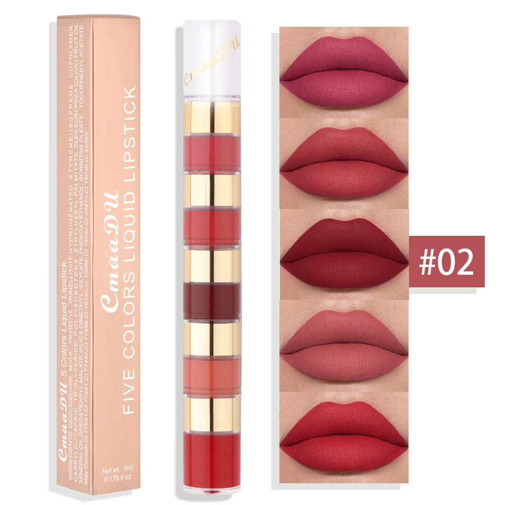 Set de brillo labial mate de larga duración Cmaadu de 5 colores: resistente al agua y a las manchas