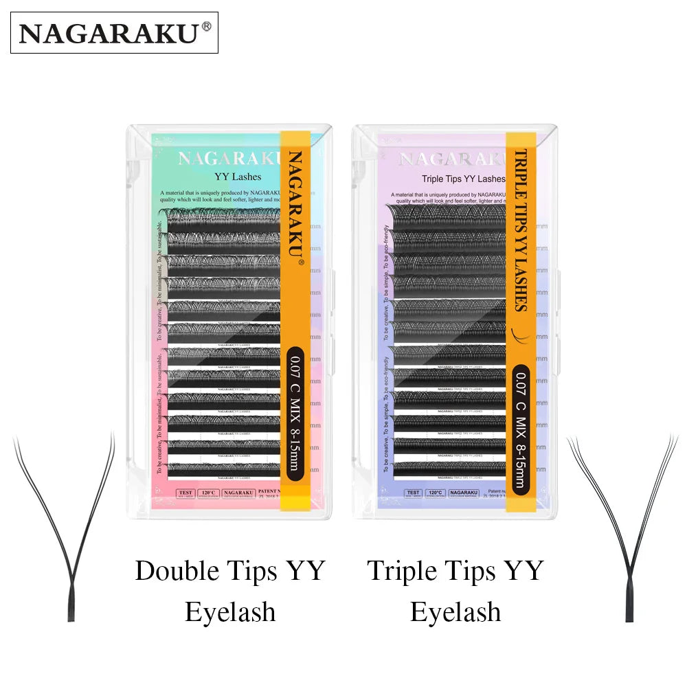 رموش NAGARAKU YY - أطراف ثلاثية مقسمة ومراوح متشابكة لحجم الجذور (12 صفًا)