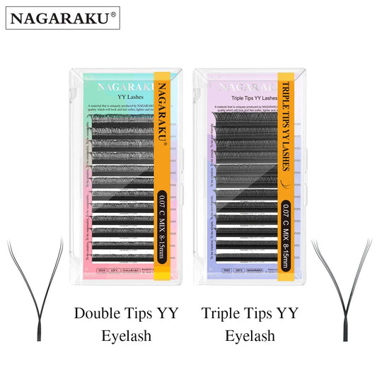 رموش NAGARAKU YY - أطراف ثلاثية مقسمة ومراوح متشابكة لحجم الجذور (12 صفًا)