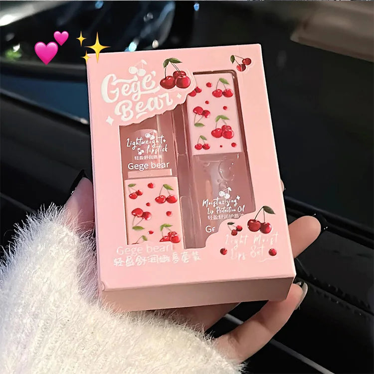 Gege Bear Cherry Lip Balm & Lip Oil Duo – Deep Hydration & Winter Care by Gege Bear