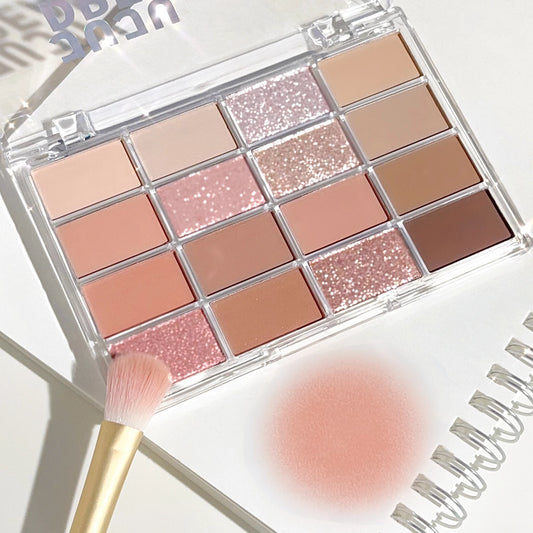 Paleta de sombras de ojos Luxury Glow de 16 colores: tonos tierra mate y brillantes, de larga duración y resistentes al agua.