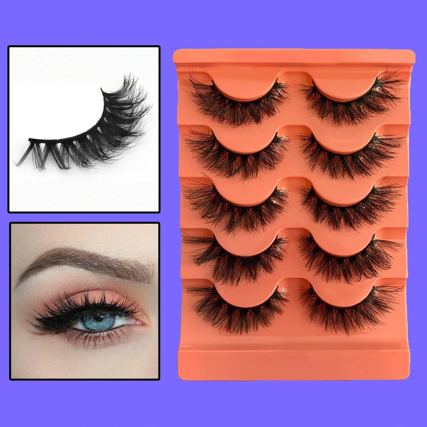 JUJU Dream - 5 pares de pestañas postizas de visón sintético esponjosas: pestañas postizas de ojo de gato naturales, espectaculares y reutilizables