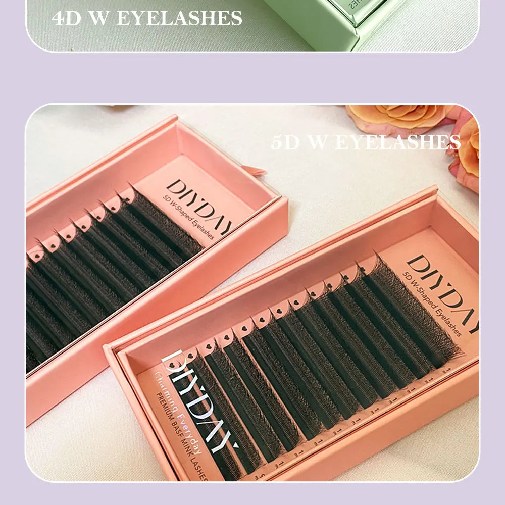 DIYDAY W-Shape Premade Eyelash Extensions – 3D to 8D Volume Fans for Natural Bloom Look C30