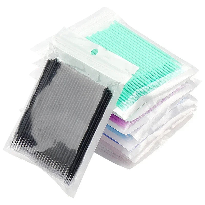 JPNPL MJ 100PCS Microcepillos para Pestañas – Hisopos de Algodón para Limpiar Extensiones de Pestañas