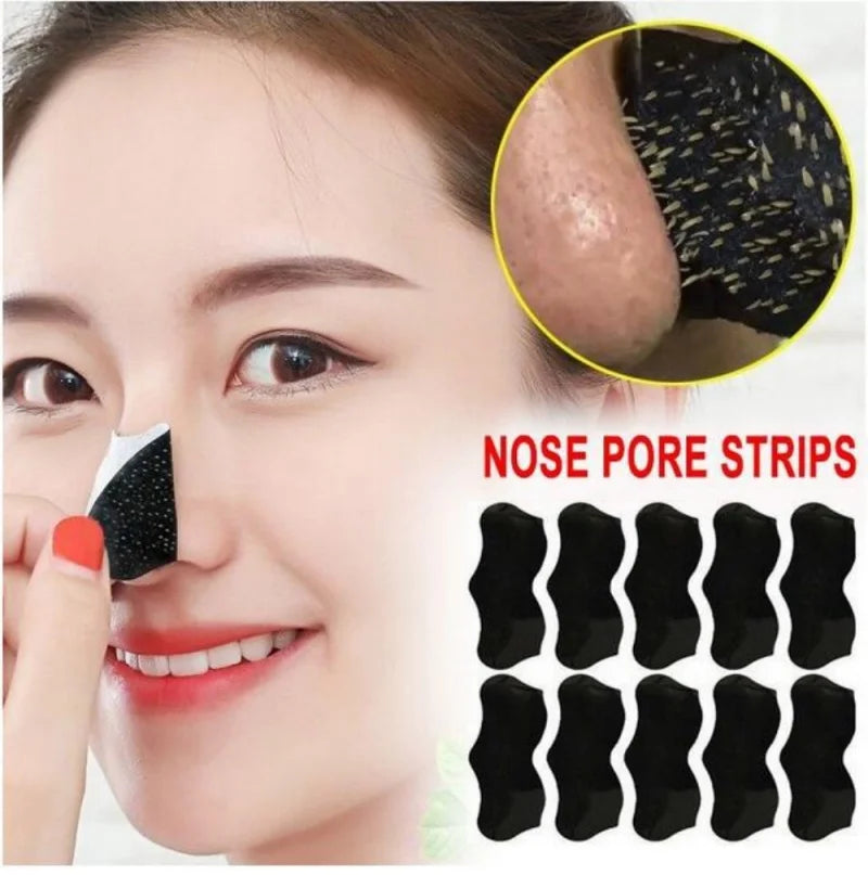 YMOLGA 10PCS Bamboo Charcoal Nose Strips – Blackhead Remover Peel-Off Mask