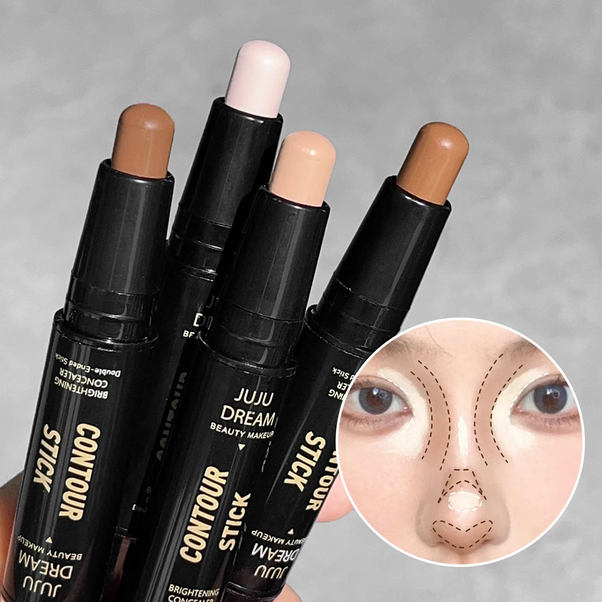 JUJU Dream Barra de contorno y corrector de doble punta: corrector de ojeras de larga duración