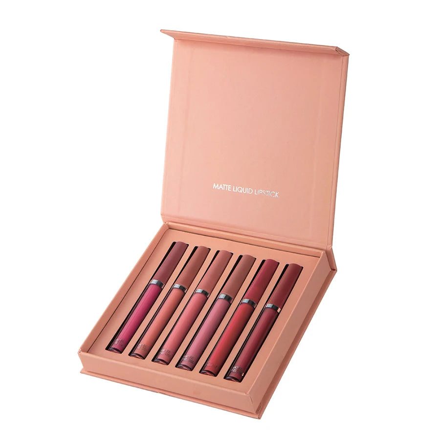 Set de brillo labial mate MAXFINE: 6 labiales resistentes al agua y de larga duración en caja de regalo