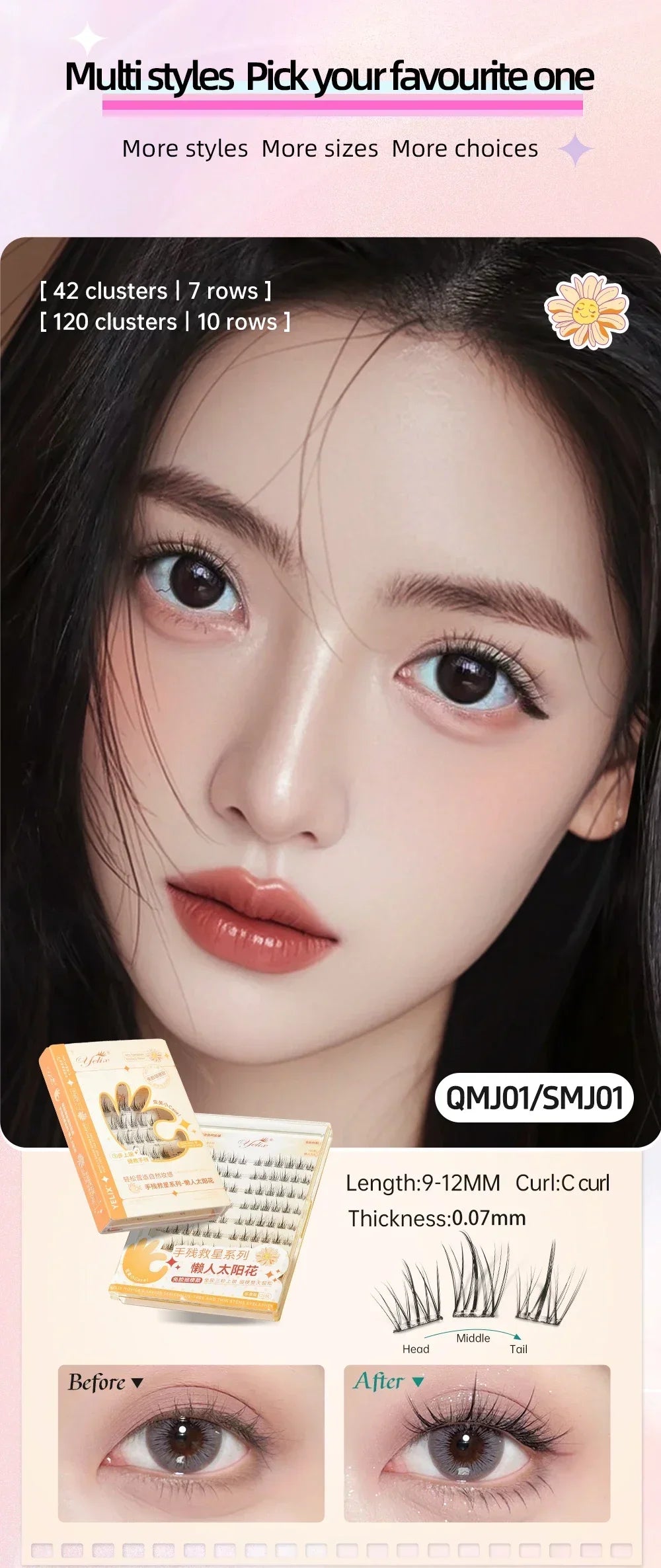 Yelix Fairy Glue-Free Reusable False Eyelashes – Easy DIY Segmented Lashes for Natural Look