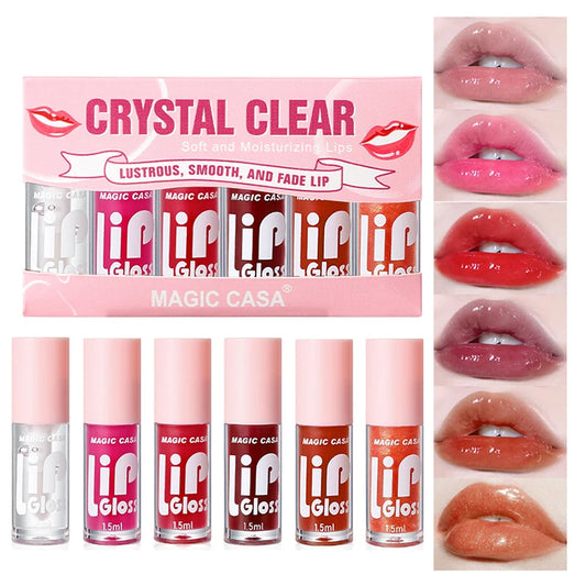 LuxuryGlow MAGIC CASA - Set de 6 aceites labiales en gelatina: brillo hidratante, voluminizador y duradero