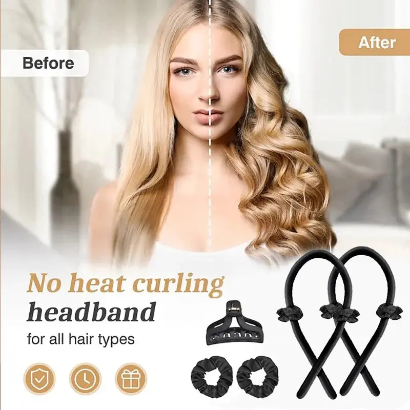 Juego de diademas rizadoras sin calor LuxuryGlow: 4 piezas de herramientas de peinado sin calor