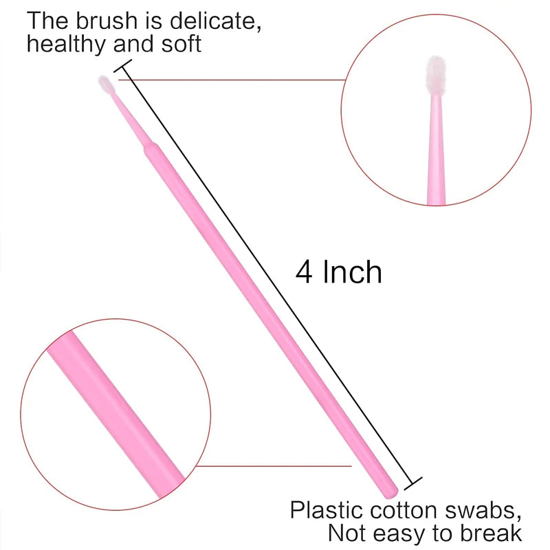 HMQ Beauty 100pcs Disposable Microbrush Applicators – Cotton Swabs for Eyelash Extensions & Beauty Use