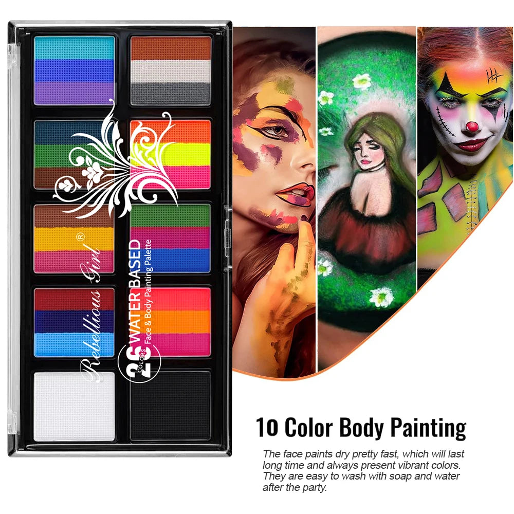 VERONNI 10-Color Body & Face Paint Kit with Brush – Safe Makeup for Kids & Adults
