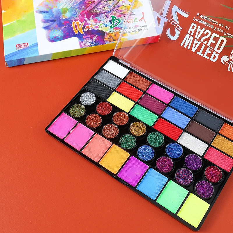 VERONNI 42-Color UV Neon Body & Face Paint Set – Water Activated, Safe for Kids & Adults