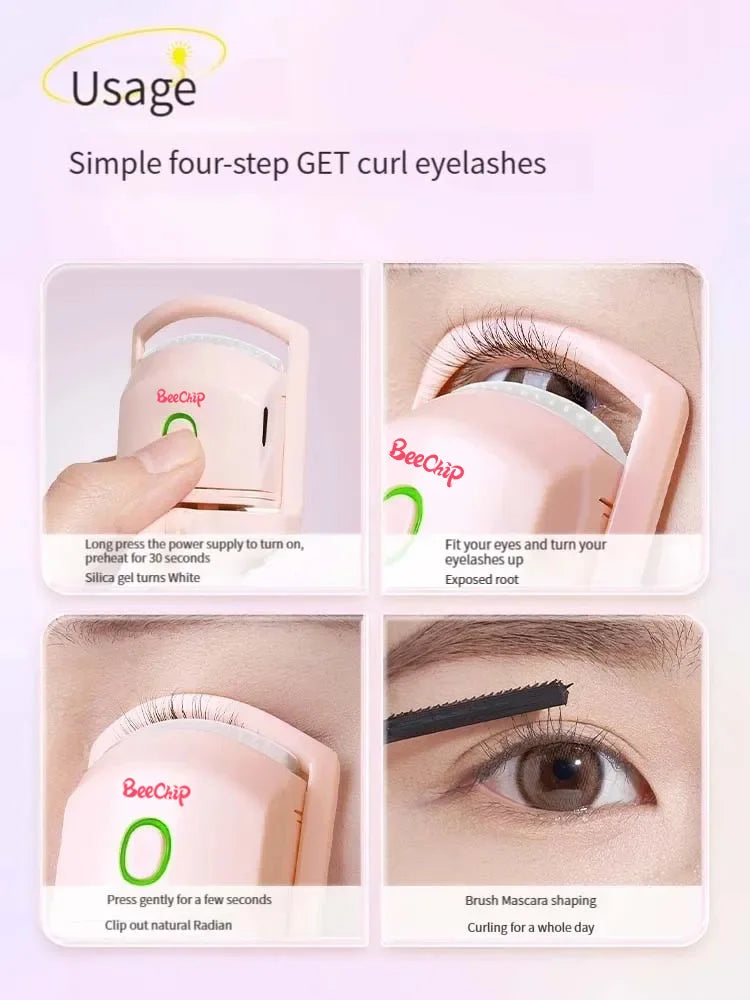 BeeChip Rechargeable Pink Electric Eyelash Curler – Fast Heating & Long-Lasting Curls