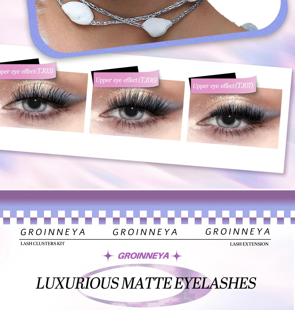GROINNEYA DIY Lash Extension Kit – Natural Look Clusters with Bond & Seal, Tweezers Included
