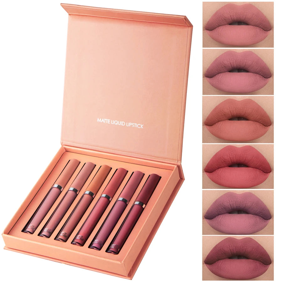 Set de brillo labial mate MAXFINE: 6 labiales resistentes al agua y de larga duración en caja de regalo