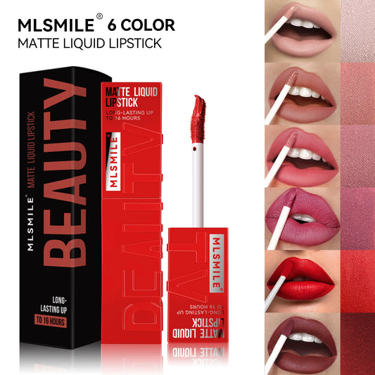 Brillo de labios satinado aterciopelado MLSMILE: 6 colores antiadherentes, acabado mate resistente al agua