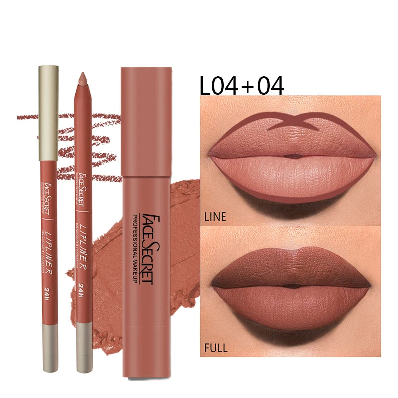 Set de lápiz labial y delineador mate FACESECRET: maquillaje de labios resistente al agua y de larga duración