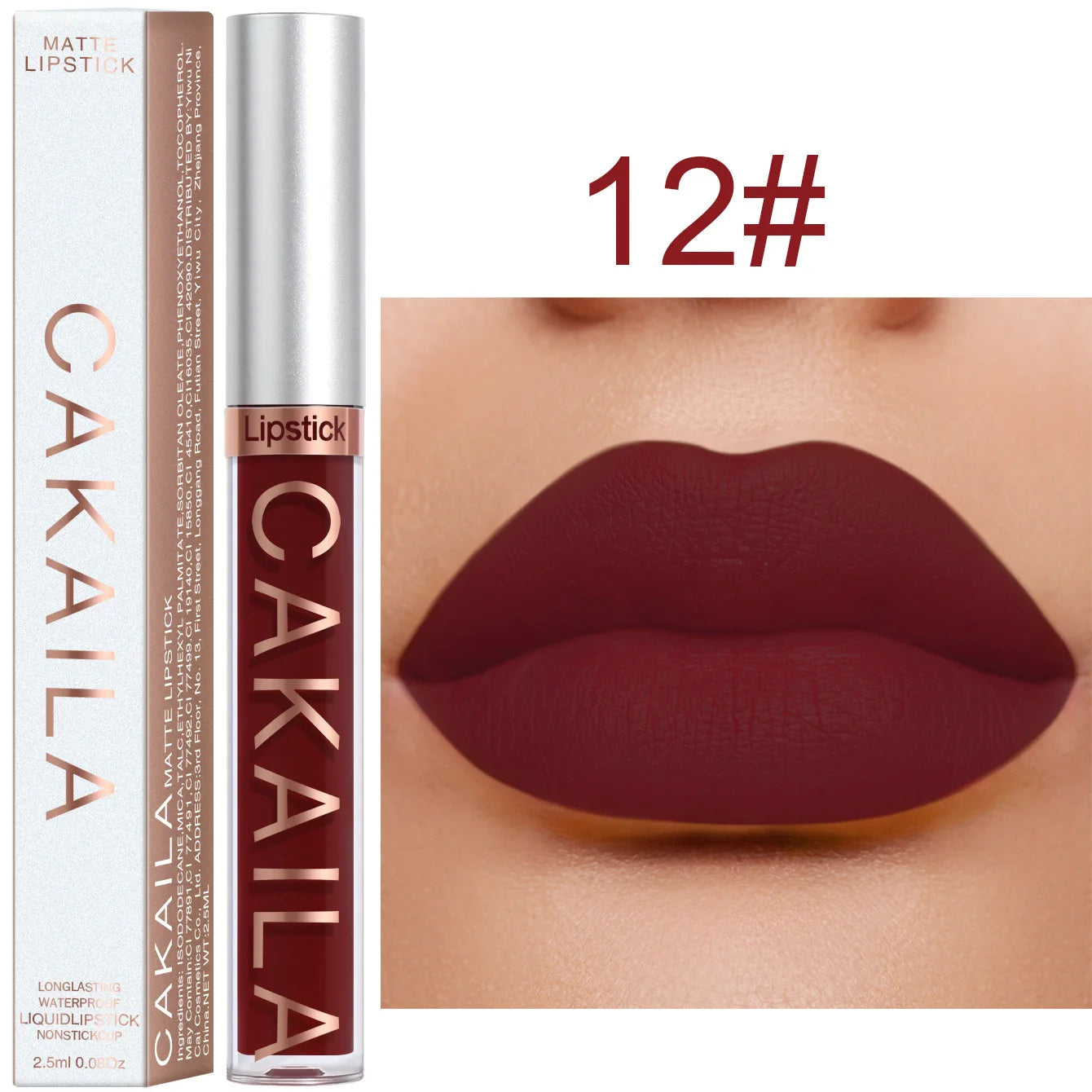 CAKAILA Waterproof Lipstick — Nude, Brown & Matte Red | 24-Hour Long-Lasting