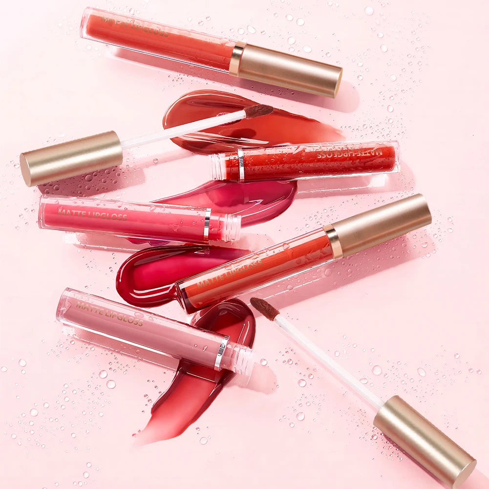 Brillo de labios mate LuxuryGlow AB (dos sets): color labial hidratante, duradero y no pegajoso.
