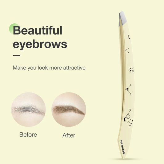 MR.GREEN Curved Eyebrow Tweezers – Stainless Steel Precision Hair Remover
