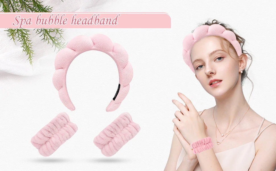 LuxuryGlow 3Pcs Microfiber Headband & Wristbands Set — Face Washing, Spa & Skincare