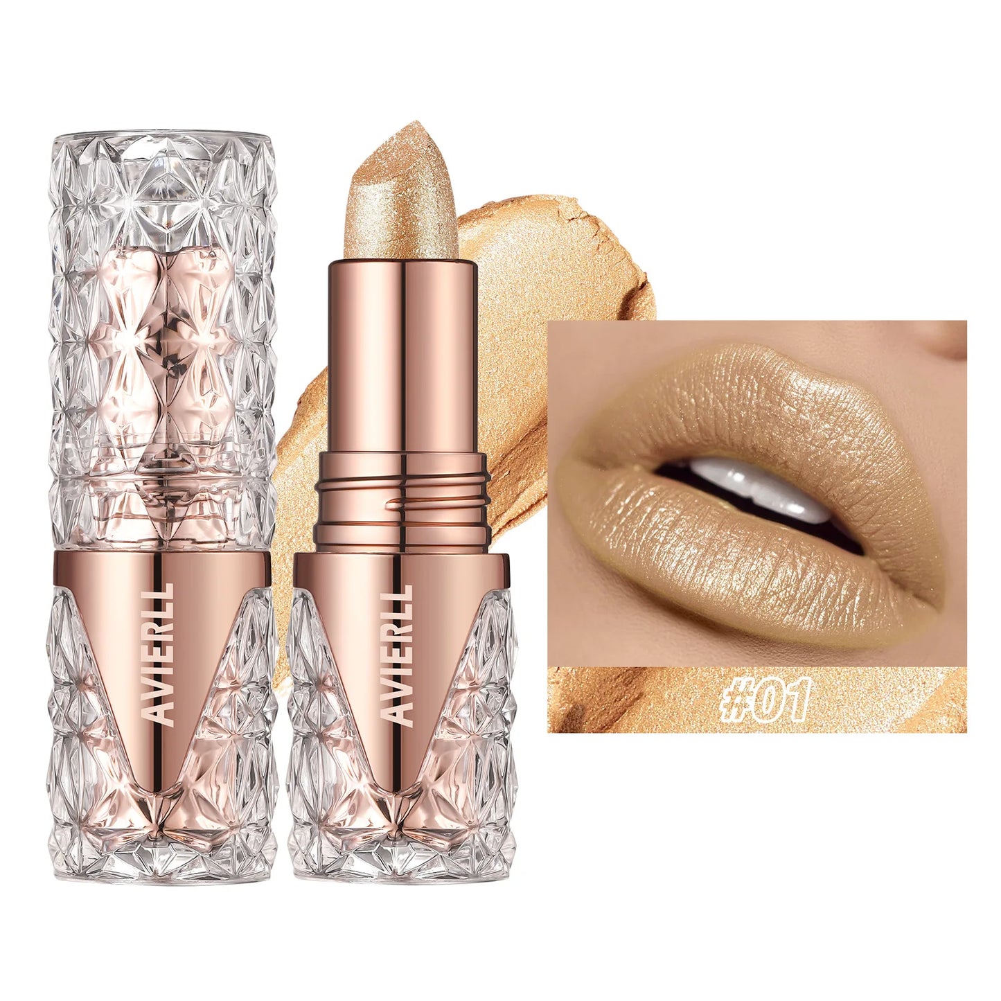 Lápiz labial perlado brillante 3 en 1 LuxuryGlow: mate, con brillo y resistente al agua