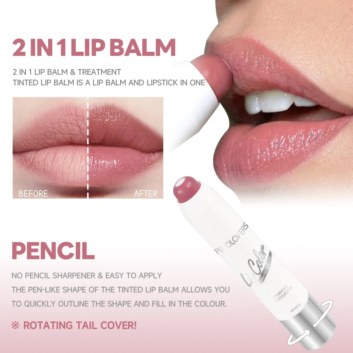 Lápiz labial mate LuxuryGlow 2 en 1 color nude y rojo: hidratante, resistente al agua y de larga duración.