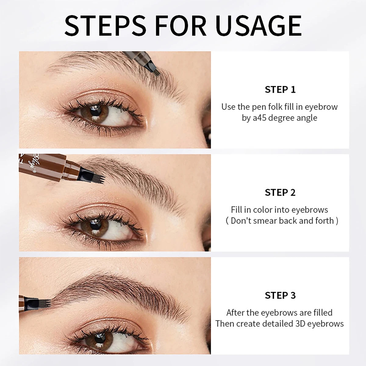 قلم حواجب فاخر من 4 شوك بتقنية Microblading - مقاوم للماء، يدوم طويلًا، بمظهر طبيعي (5 ألوان)