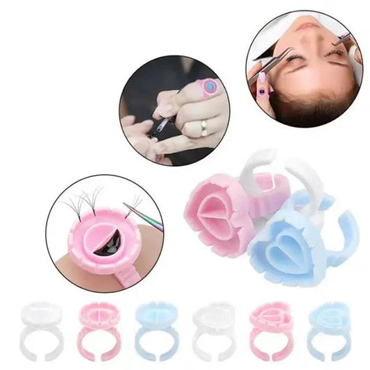 SMHZP 100Pcs Disposable Blooming Eyelash Glue Rings – Flower Cup Design for Lash Extension & Tattoo Pigment
