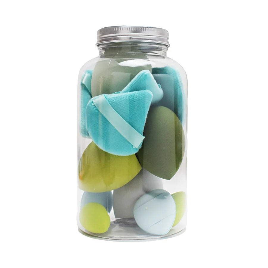 مجموعة إسفنجات مكياج خالية من اللاتكس من HUAZDS، 14 قطعة، مع وعاء تخزين - إسفنجات تجميل مزدوجة الاستخدام، رطبة وجافة