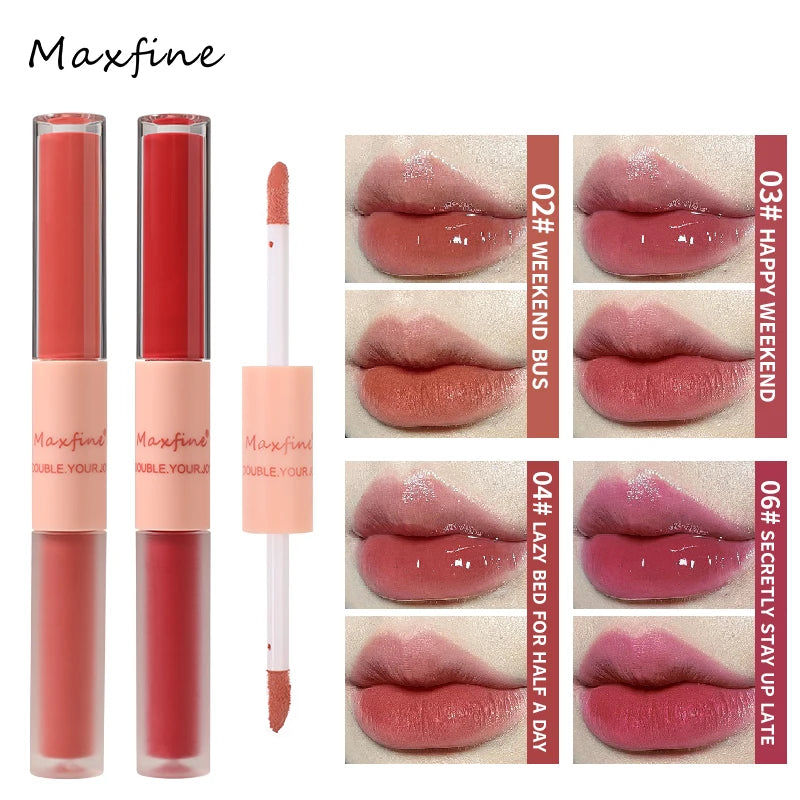MAXFINE Brillo de labios de doble punta: terciopelo brillante y mate, duradero e hidratante