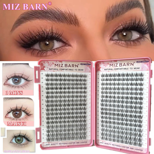 وصلات رموش MIZ BARN الفردية، 32 صفًا - رموش طبيعية متجمعة، اصنعها بنفسك
