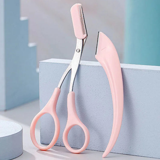 LuxuryGlow Professional Eyebrow Trimming Knife & Face Razor Set for Women – With Comb & Brow Scissors (Stainless Steel)